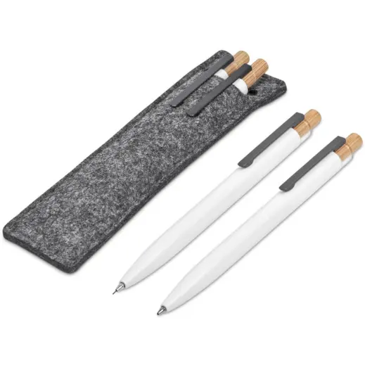 Okiyo Mimo Recycled Aluminum Ball Pen & Pencil Set Solid White Unbranded